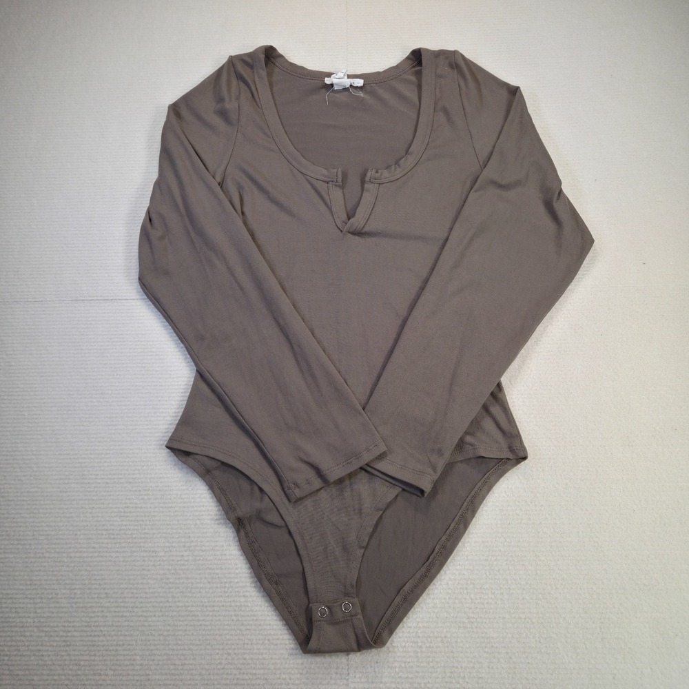 Capella Size L Brown Long Sleeve Body Suit One Piece V Neck